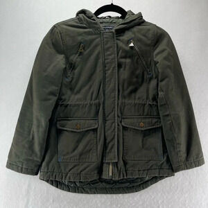 Tahari Girls Jacket Size 10-12 Utility Quilted Lined Full Zip Hoodie Green